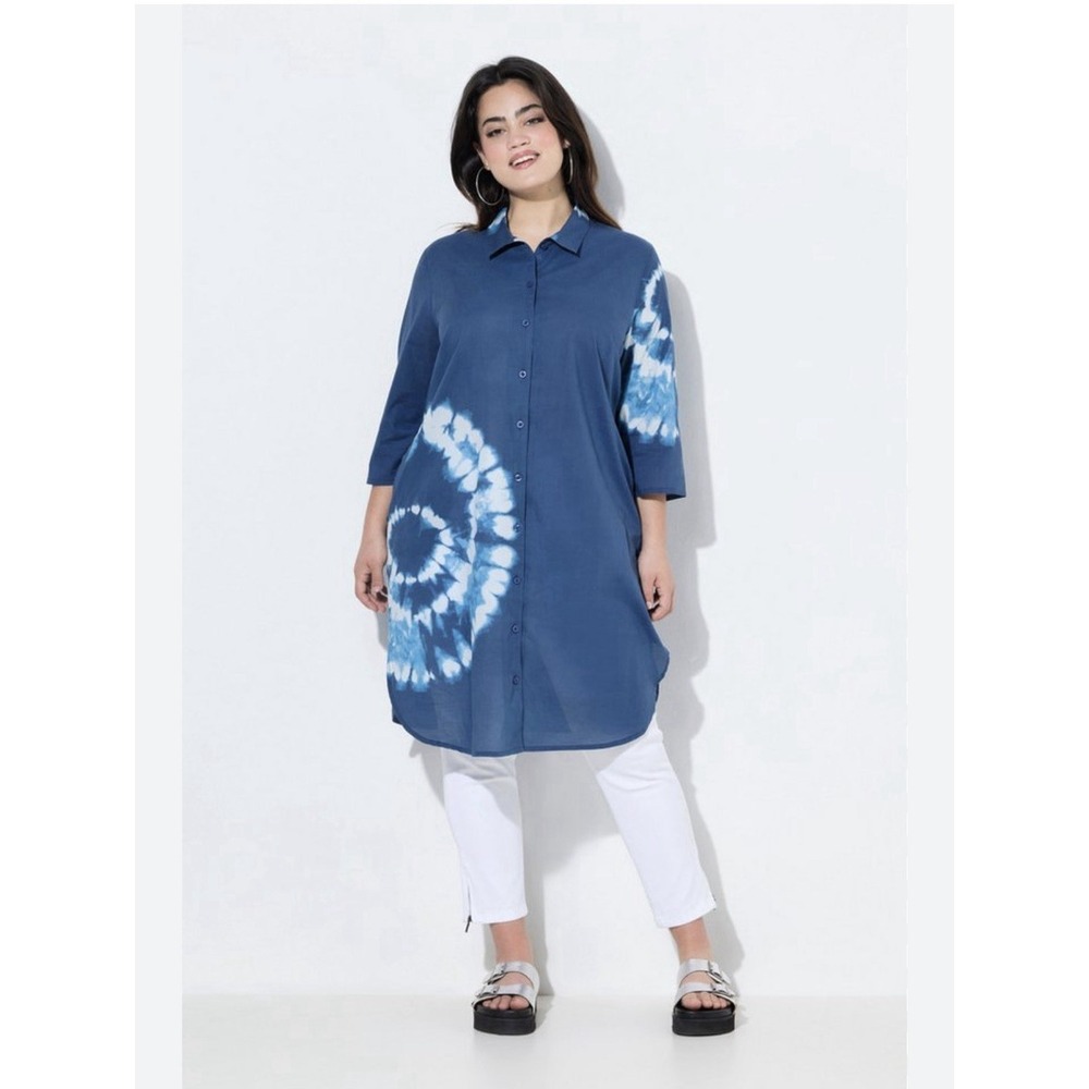 Angel of Style Womens Plus Size 22 Blue Tie Dye Cotton Longline Tunic Shirt‎ Top